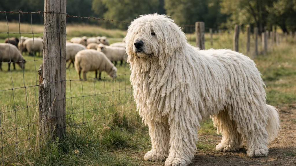 Komondor samostalno čuva stoku na pašnjaku