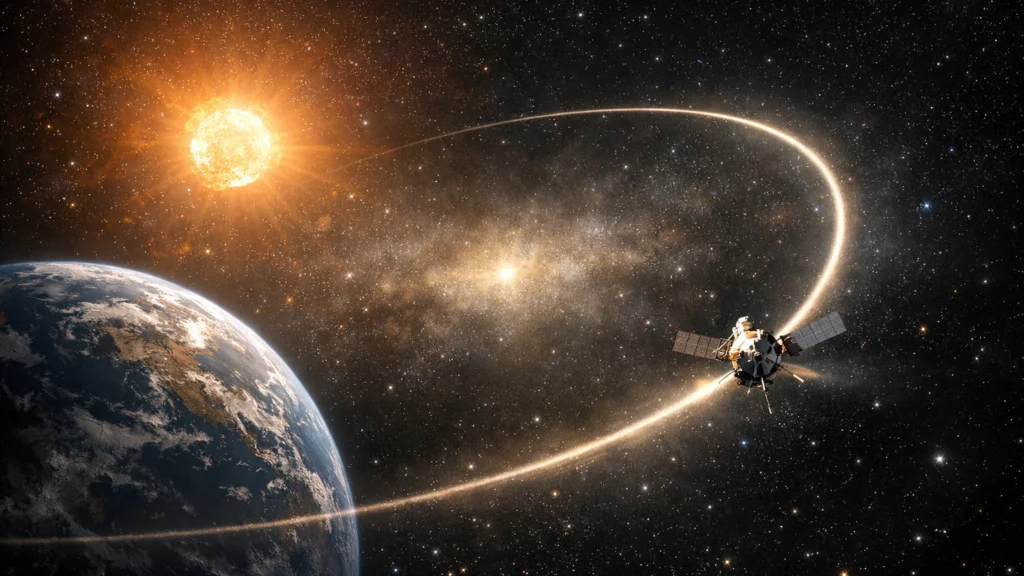 Primjer halo orbite oko Lagrangeove točke u sustavu Zemlja–Sunce