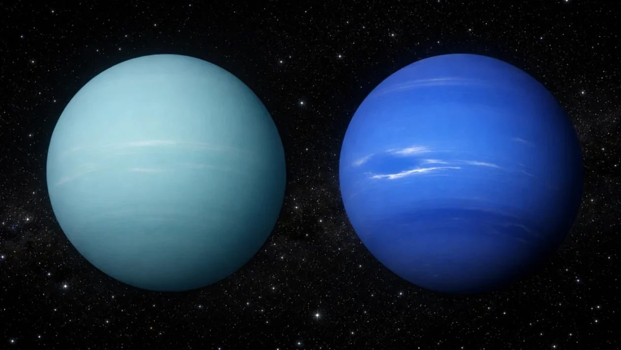Uran i Neptun prikazani kao plavi ledeni divovi u dubokom svemiru