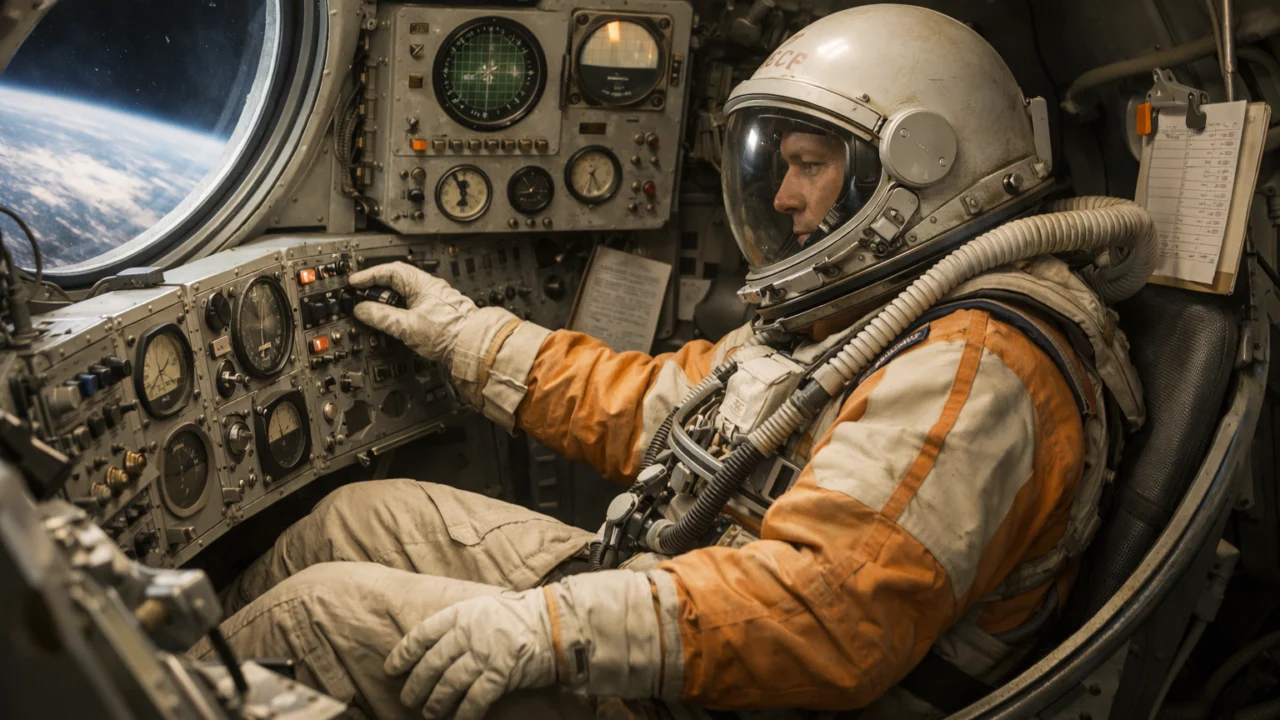 Unutrašnjost svemirske kapsule s kozmonautom pokazuje uvjete i tehnologiju prvih ljudskih svemirskih letova