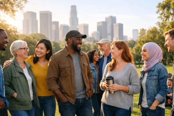 Međunarodni dan sreće – ljudi različitih generacija opušteno se druže u parku, simbol zajedništva i svakodnevne dobrobiti