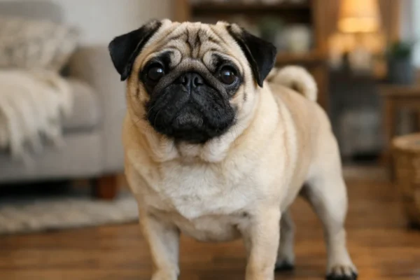 Mops u kućnom okruženju – karakterističan izgled i izražajne oči pasmine