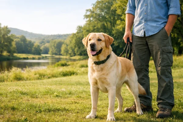 Zdrav pas i vlasnik u parku kao simbol prevencije i brige o zdravlju pasa