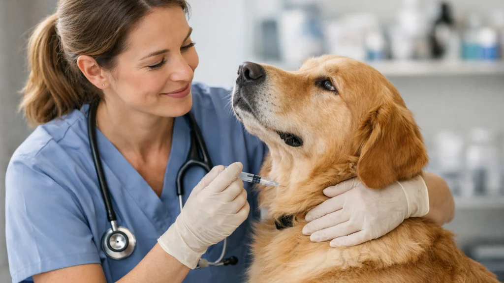 Veterinar cijepi psa kao dio preventivne zdravstvene skrbi