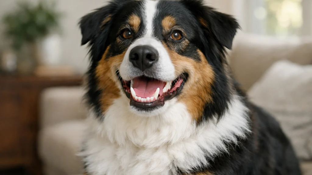 Pas sa zdravim desnima i čistim zubima nakon redovite njege