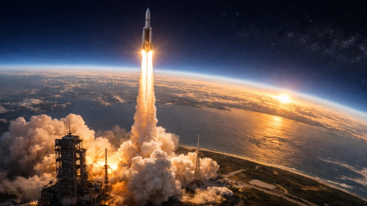 Lansiranje rakete u orbitu uz zakrivljenost Zemlje, simbol važnosti datuma lansiranja