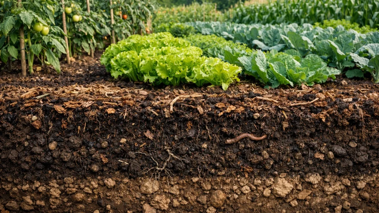 Plodno vrtno tlo obogaćeno kompostom, humusom i malčem u organskoj proizvodnji