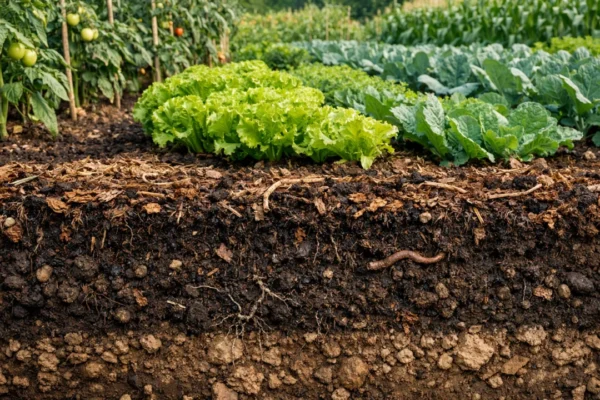Plodno vrtno tlo obogaćeno kompostom, humusom i malčem u organskoj proizvodnji