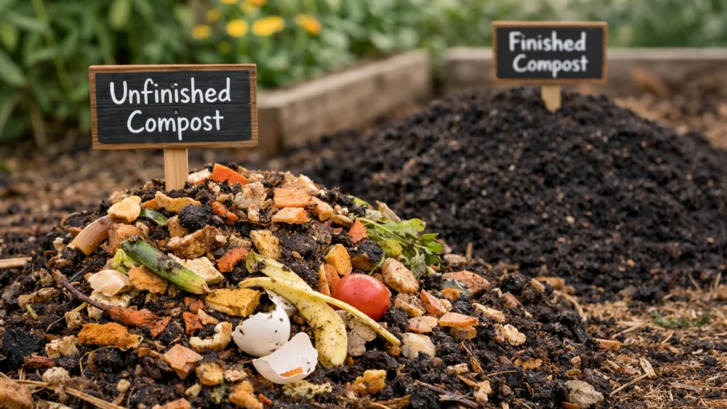 Nezreli kompost s vidljivim ostacima kao česta pogreška u praksi