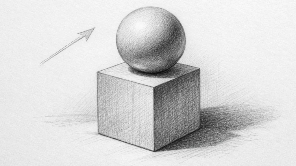 Prikaz izvora svjetla i logičnih sjena u crtežu geometrijskog oblika