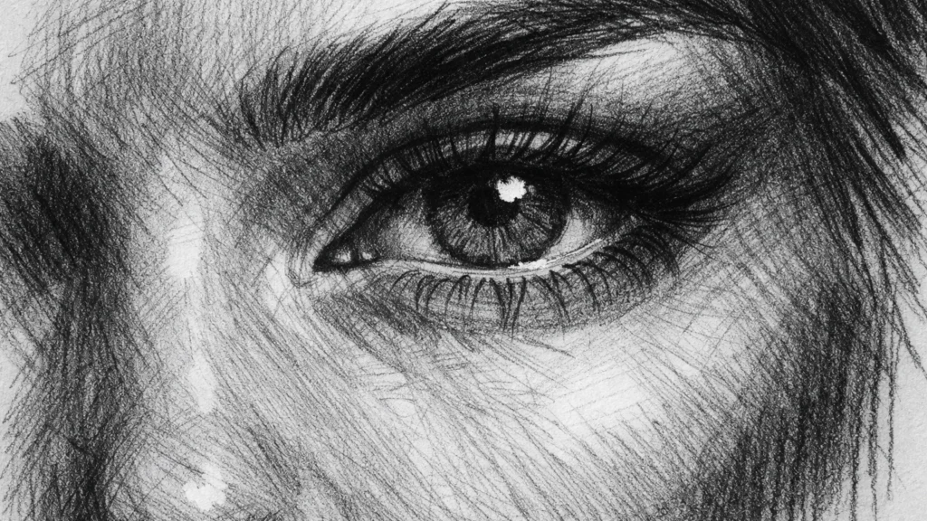 Crtež s hrabrim tamnim tonovima koji stvara snažan kontrast i volumen