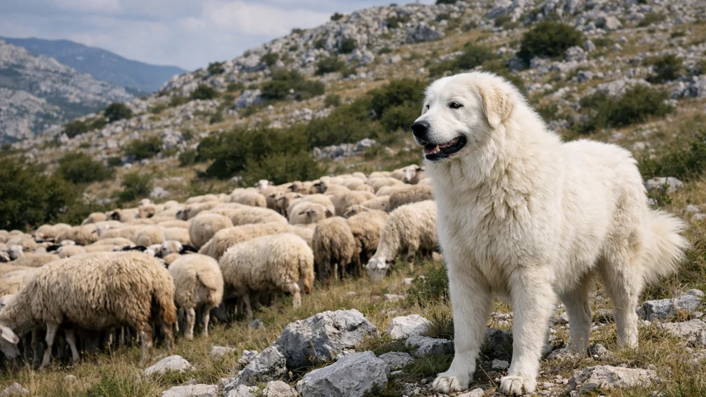 Pastore maremmano štiti stado ovaca u hrvatskom ruralnom području