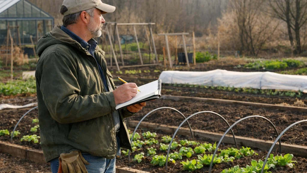 Vrtlar koji planira raspored povrća u vrtu prije sadnje