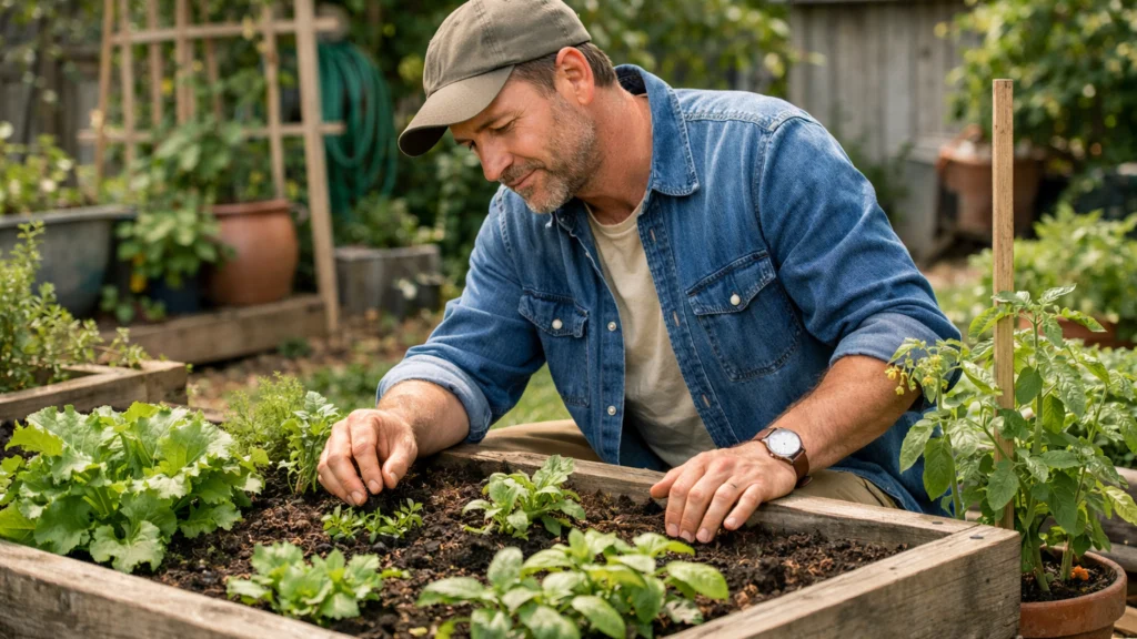 Hobi vrtlar uz podignutu gredicu u kućnom vrtu