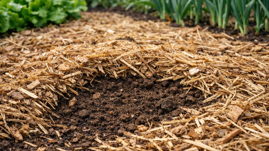 Malčiranje vrtnih gredica slamom za očuvanje vlage u tlu
