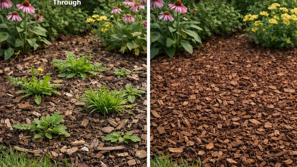 Pogreška s pretankim slojem malča koji ne sprječava korov