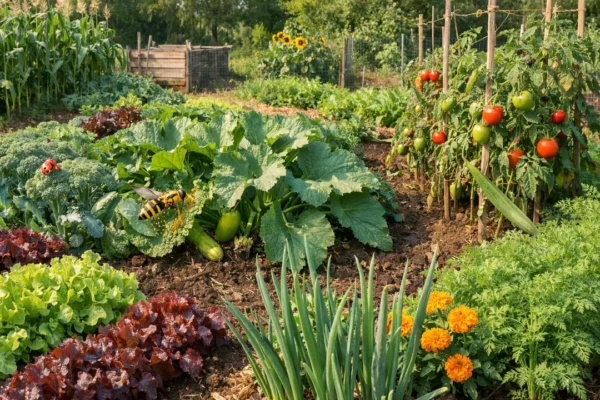Zdrav vrt s bujnim biljkama i prirodnom zaštitom bez kemikalija