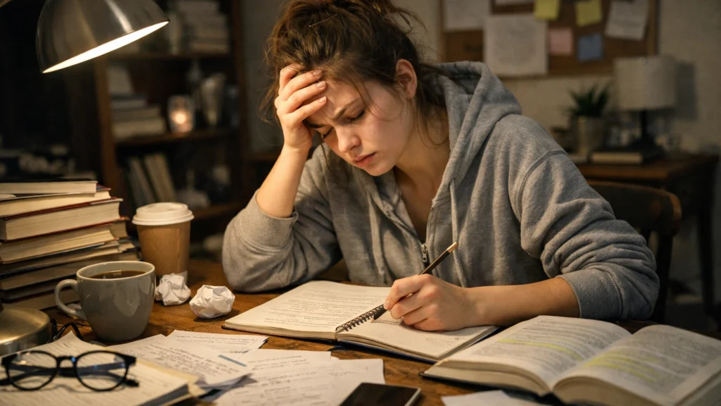 Student uči u zadnji tren kao primjer prokrastinacije u praksi