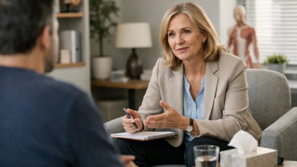 Psihijatar razgovara s pacijentom o terapiji i liječenju depresije