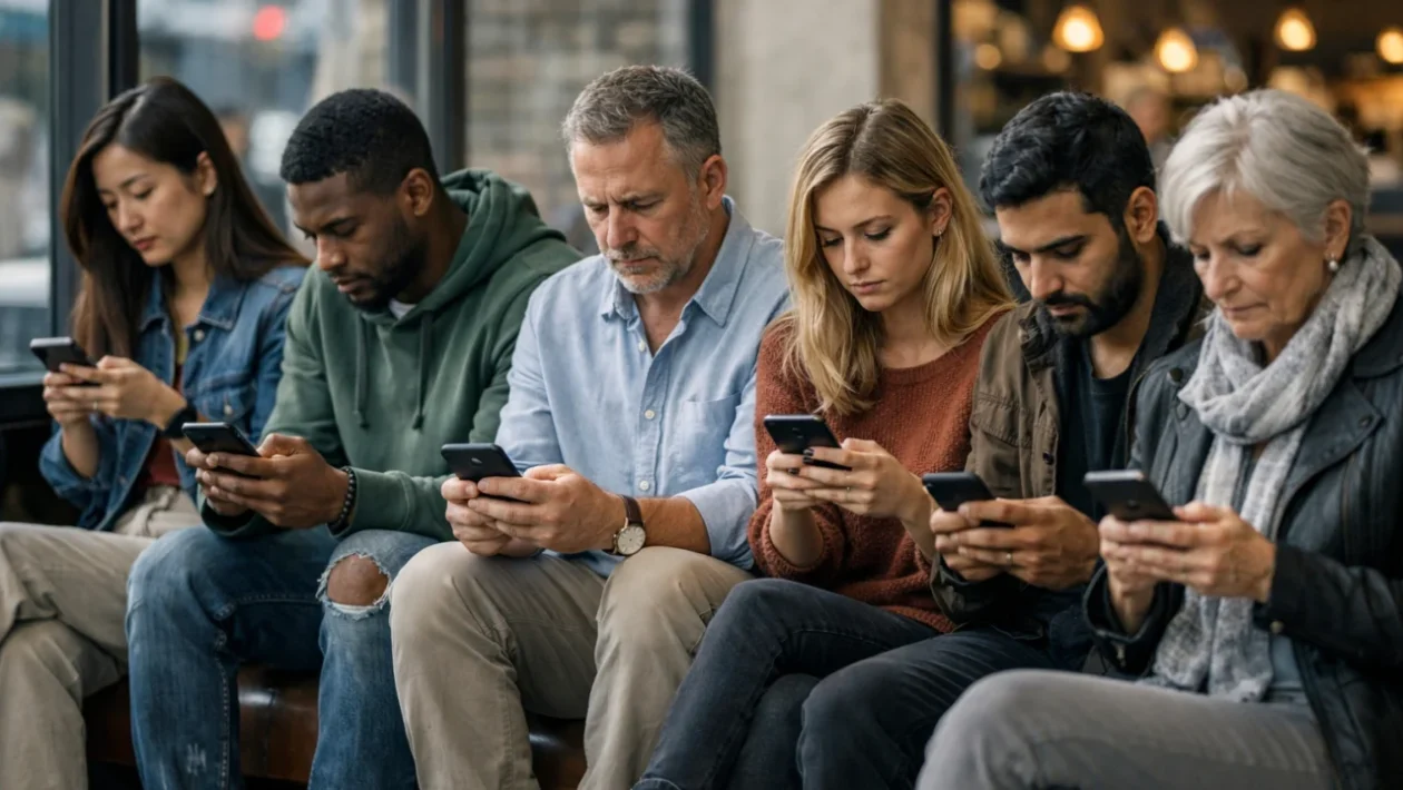 Ljudi zajedno u prostoru ali fokusirani na društvene mreže i mobitele