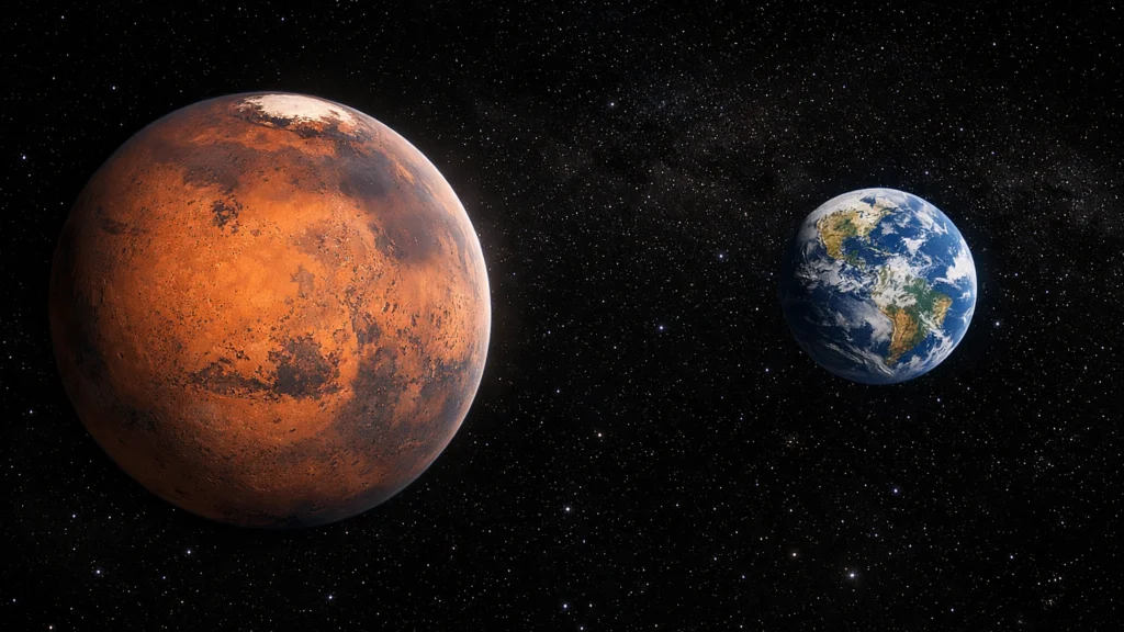 Udaljenost Zemlje i Marsa u svemiru prikazana realističnom fotografijom