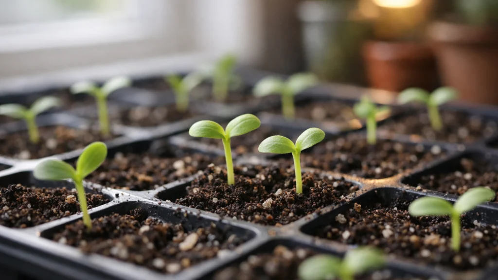 Mladi izdanci presadnica u ranoj fazi rasta u zatvorenom prostoru