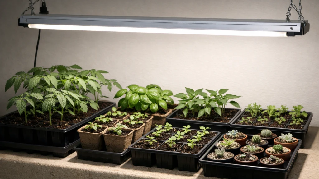Presadnice povrća pod pravilno postavljenom rasvjetom u kućnim uvjetima