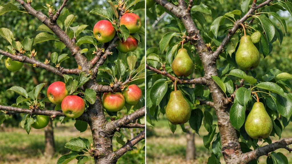 Prirodni rast jabuke i kruške s vidljivim rodnim grančicama