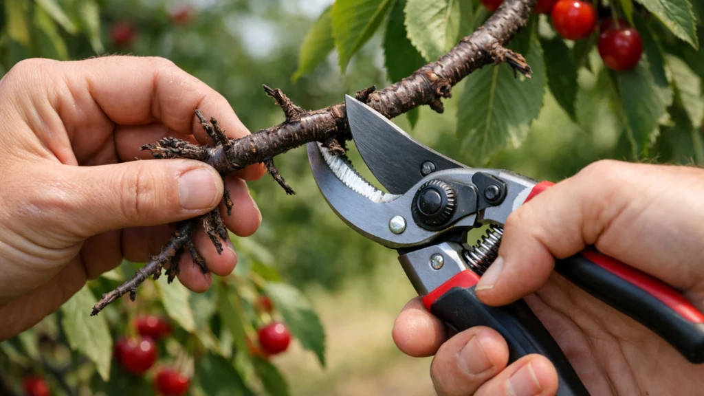 Uklanjanje suhih grana pri rezidbi trešnje