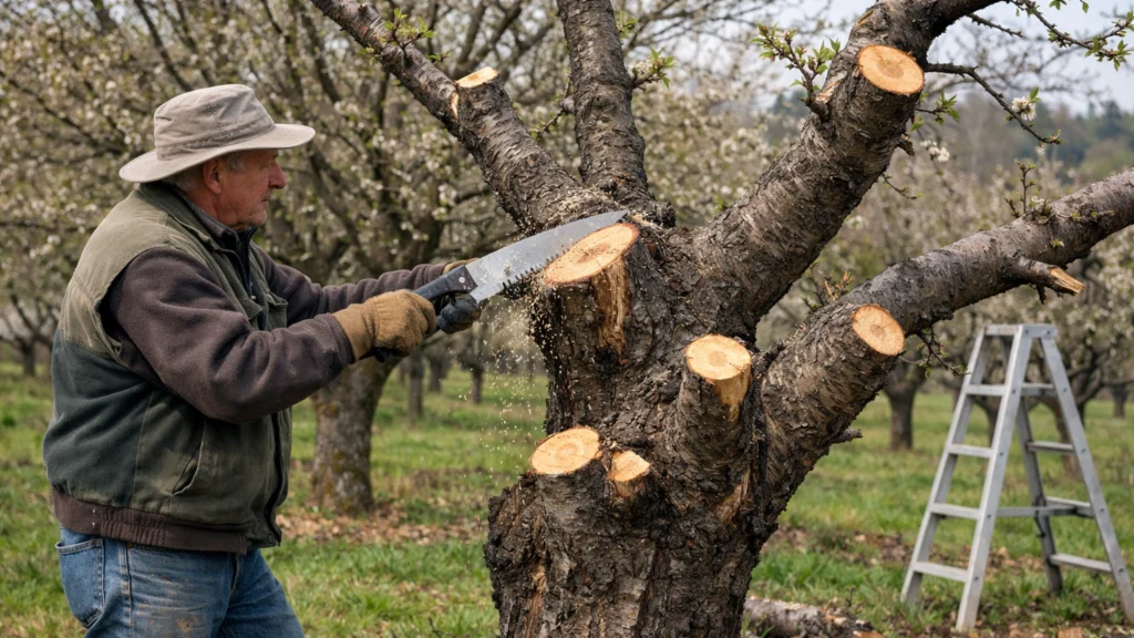Pomlađivanje starog stabla trešnje rezidbom
