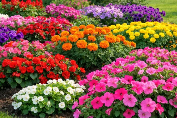 Sadnja jednogodišnjeg cvijeća u vrtu s raznobojnim cvjetnim gredicama