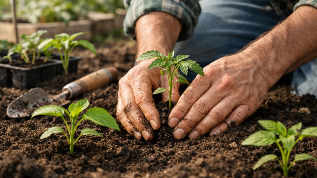 Sadnja mladih presadnica rajčice i paprike u vrtu