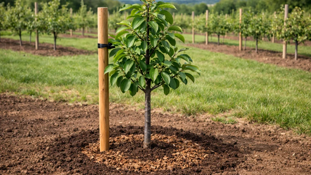 Pravilno posađena mlada voćka s kvalitetnim osloncem