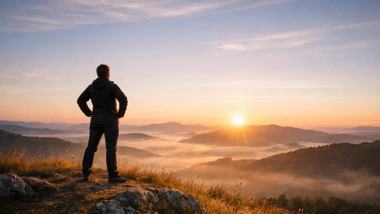 Osoba koja stoji samouvjereno u prirodi simbolizira izgradnju i snagu samopouzdanja
