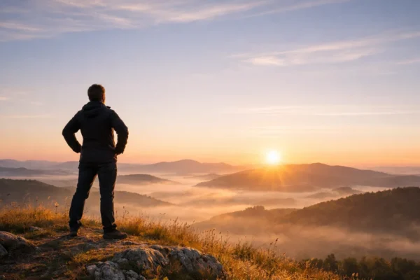 Osoba koja stoji samouvjereno u prirodi simbolizira izgradnju i snagu samopouzdanja