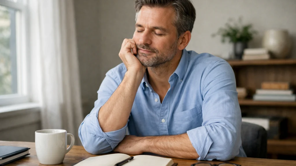 Mirna osoba u razmišljanju prikazuje unutarnju stabilnost i zdravo samopouzdanje