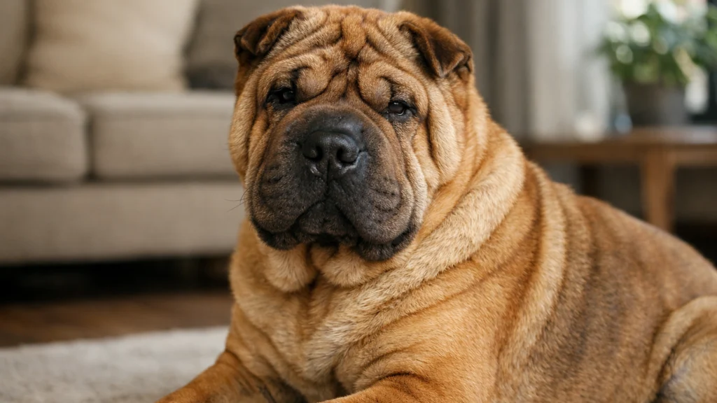 Shar pei u kućnom okruženju prikazuje miran obiteljski karakter pasmine