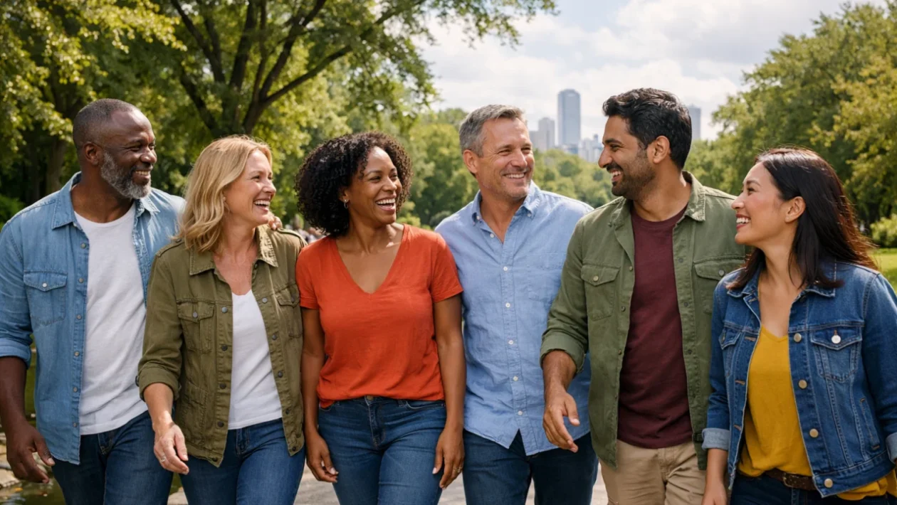 Ljudi u razgovoru i šetnji koji simboliziraju važnost socijalne podrške i bliskih odnosa