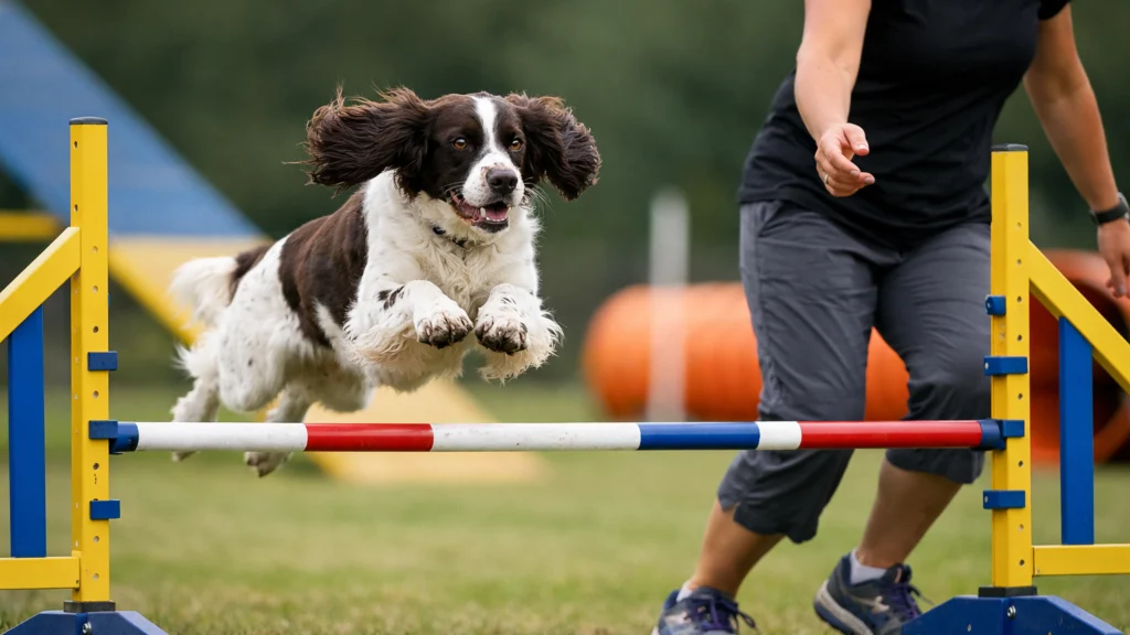 Springer španijel u agility treningu pokazuje brzinu i okretnost