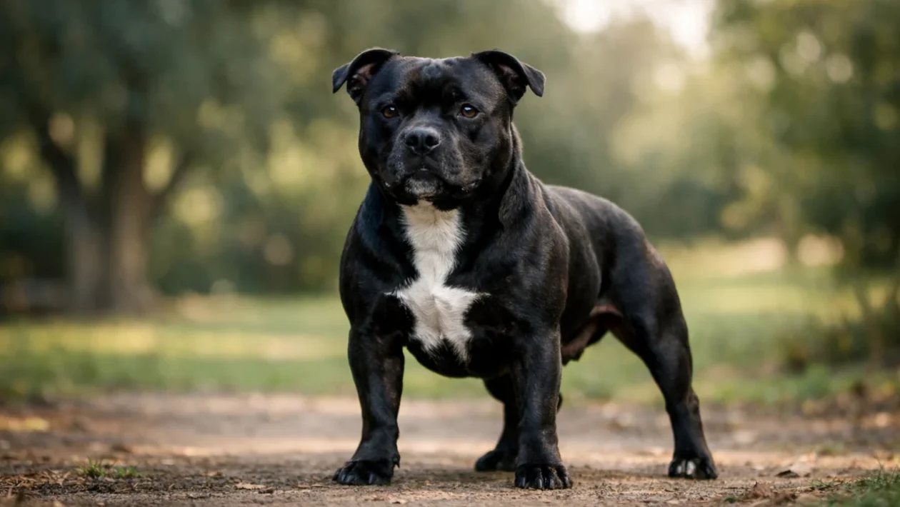 Staffordshire bull terijer snažnog i stabilnog karaktera u prirodnom okruženju