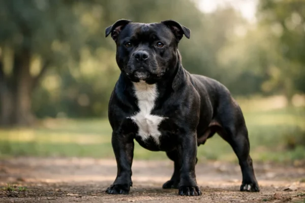 Staffordshire bull terijer snažnog i stabilnog karaktera u prirodnom okruženju