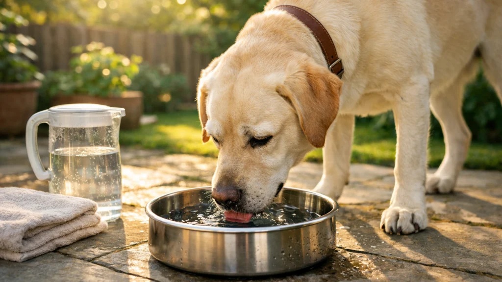 Pas pije svježu vodu kao dio svakodnevne rutine