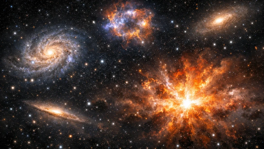 Duboki svemir s udaljenim galaksijama i snažnim zvjezdanim eksplozijama