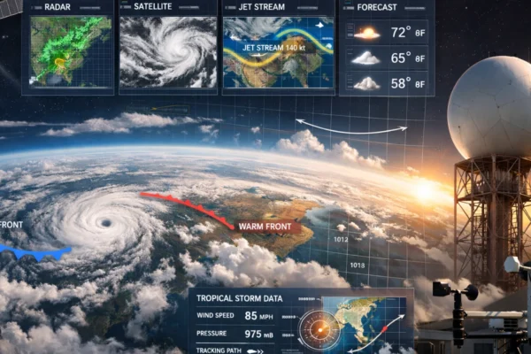 Svjetski meteorološki dan, globalna vremenska prognoza s oblakama, satelitima i kartama, klimatski podaci i sigurnost