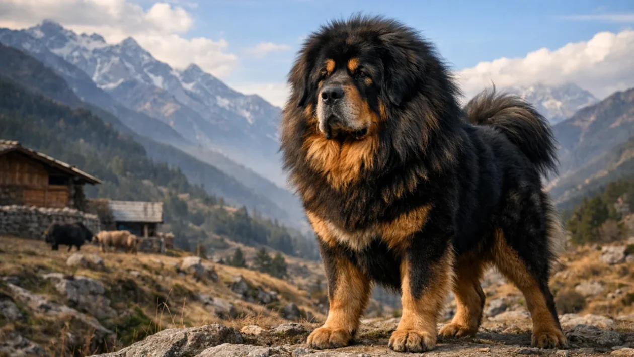 Tibetski mastif kao snažan i impresivan čuvar u planinskom okruženju