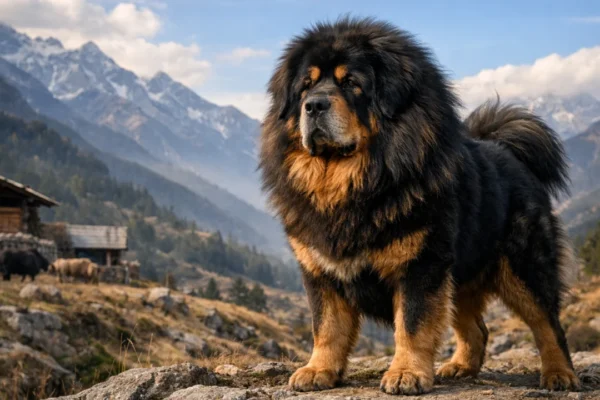 Tibetski mastif kao snažan i impresivan čuvar u planinskom okruženju