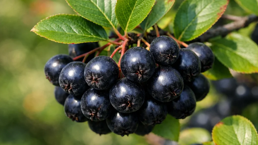 Zreli plodovi aronije na grmu bogati antioksidansima