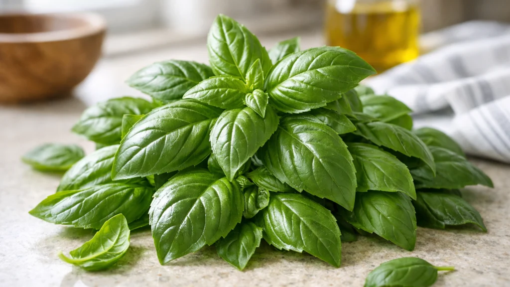 Svježi listovi bosiljka spremni za korištenje u kuhinji