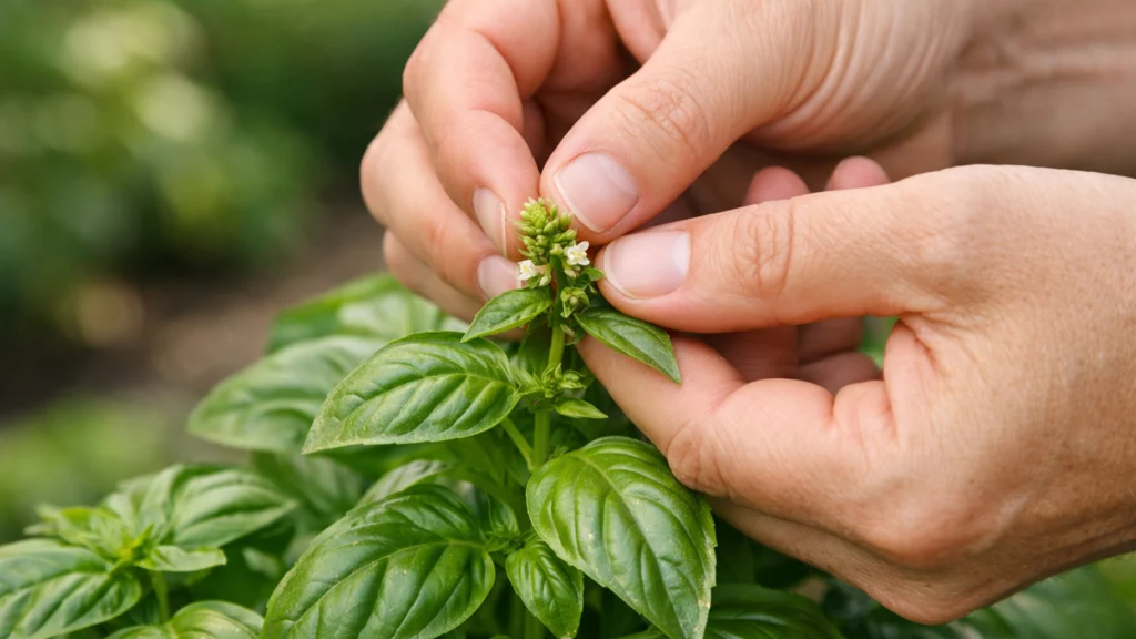 Uklanjanje cvjetnih pupova s biljke bosiljka