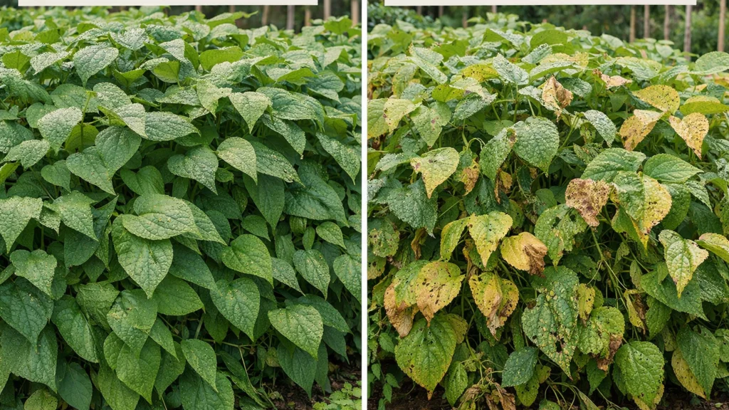 Pregusto posađen grah koji pokazuje znakove slabijeg rasta